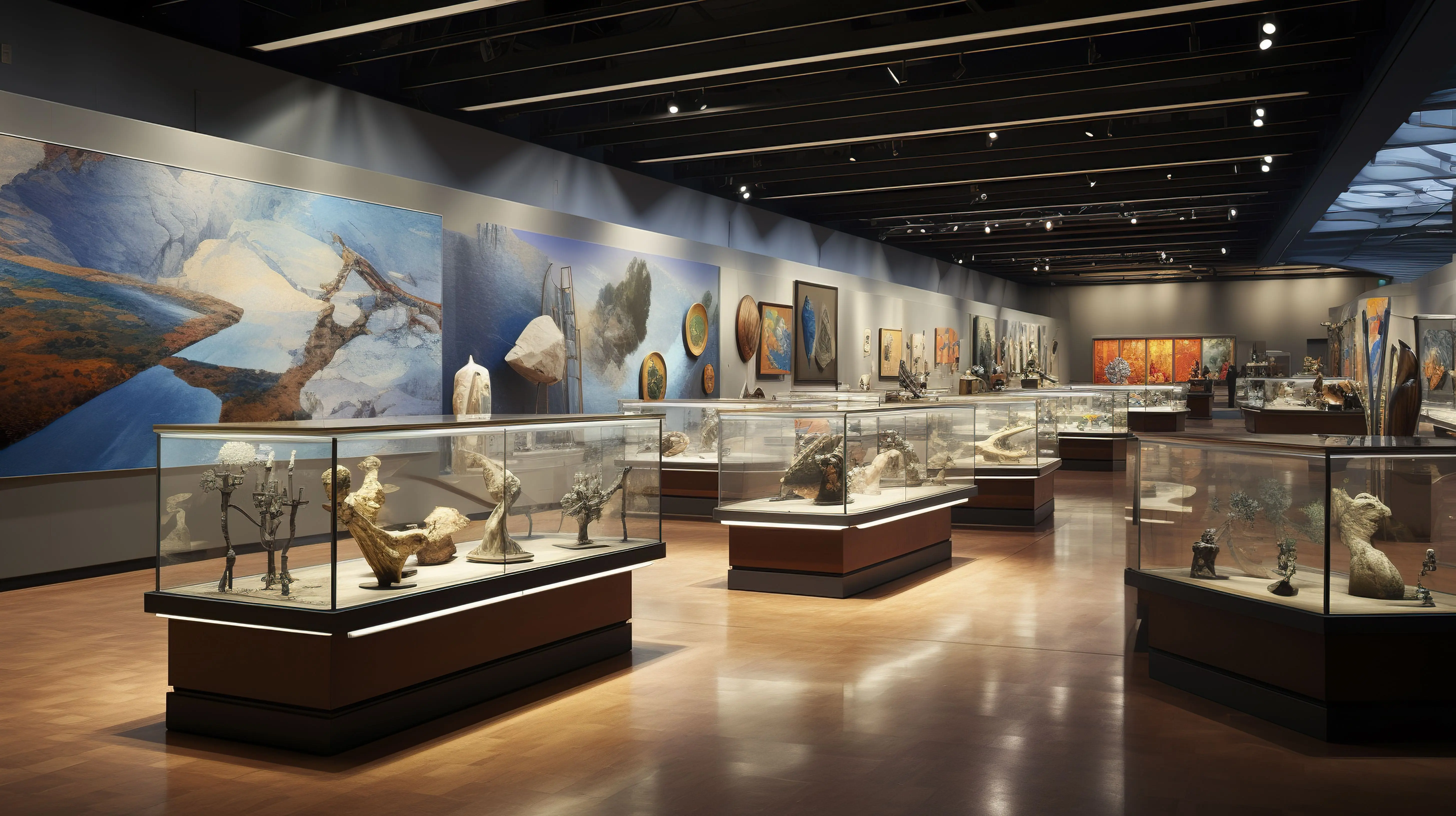 Ein Foto eines Galeriesaals mit Exponaten.