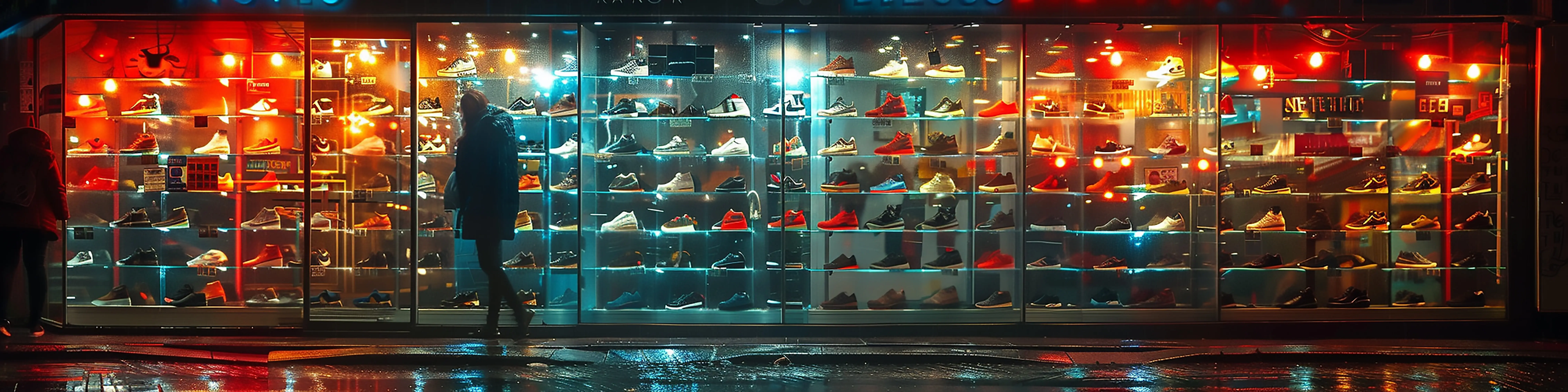 Ein Regal mit ausgestellten Schuhen.