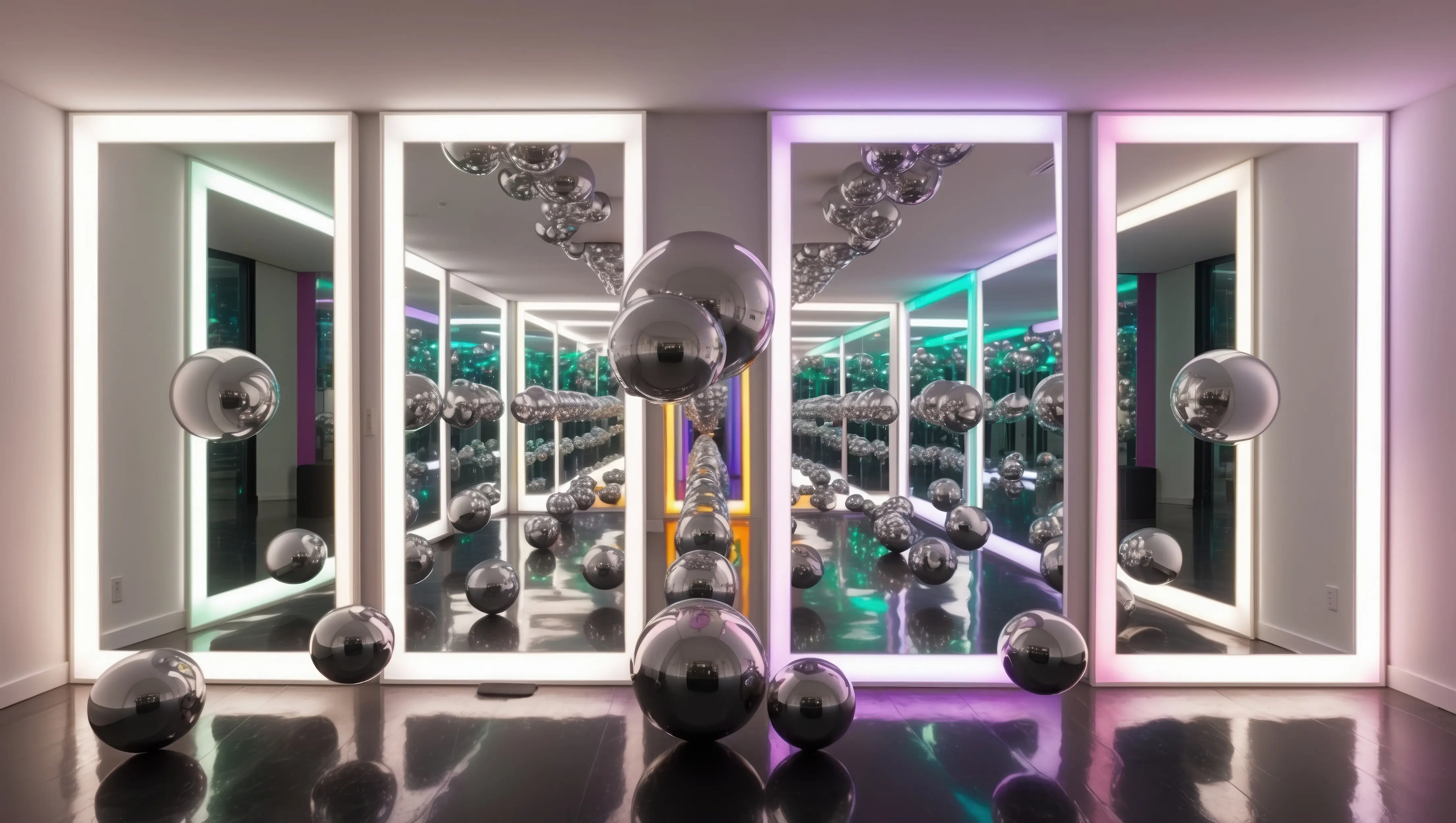 Lebendiger, moderner, minimalistischer Innenraum mit Chromakzenten