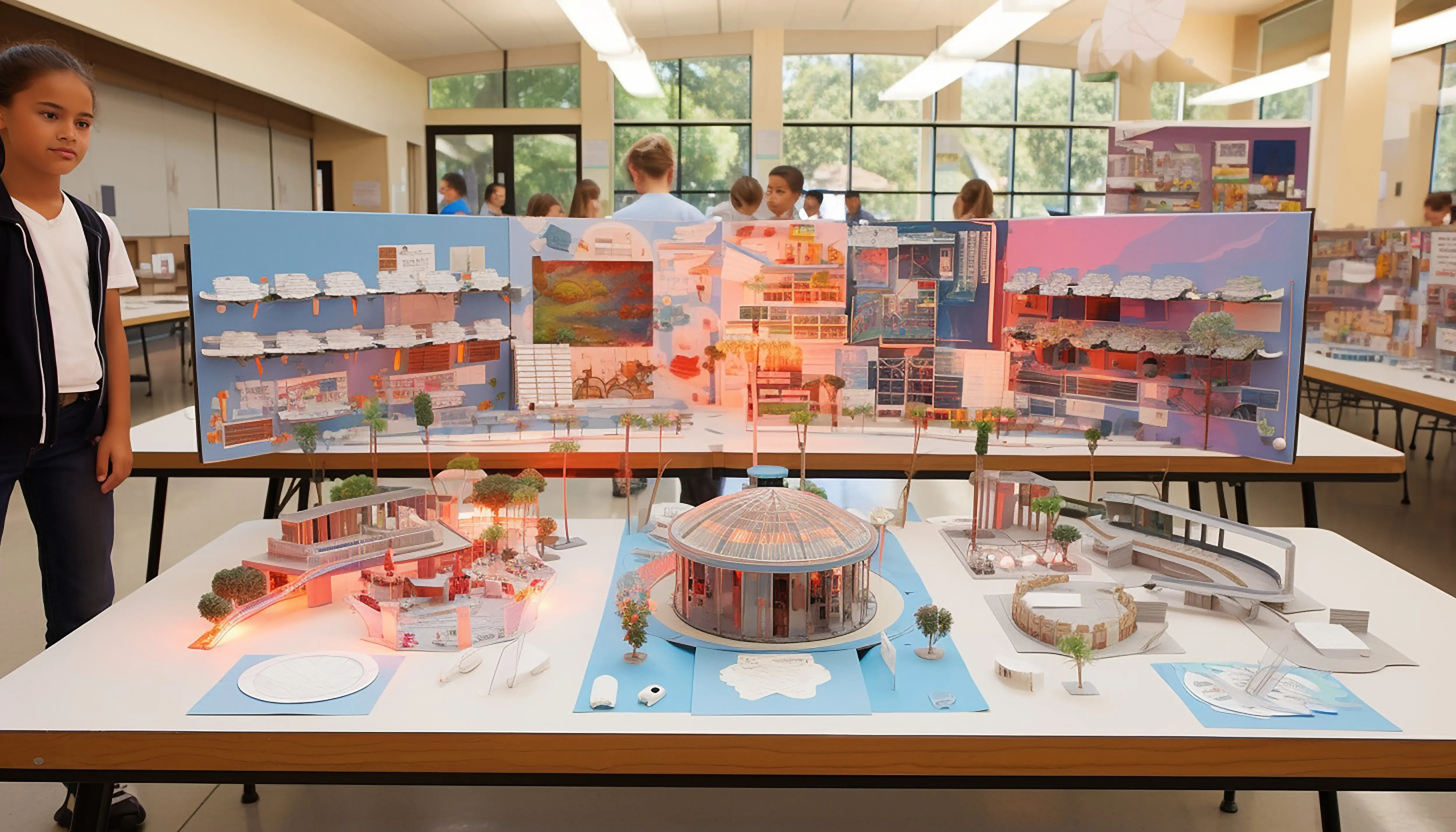 Internationaler Tag der Bildung: Darstellung einer Wissenschaftsmesse, bei der Schülerinnen und Schüler Innovation präsentieren.